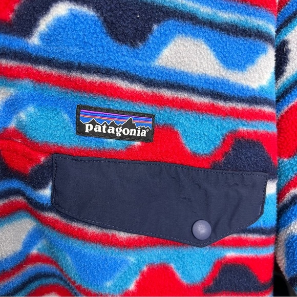PATAGONIA Delta Navy Blue and Red Wave Printed Snap T Synchilla Fleece - Picture 4 of 5